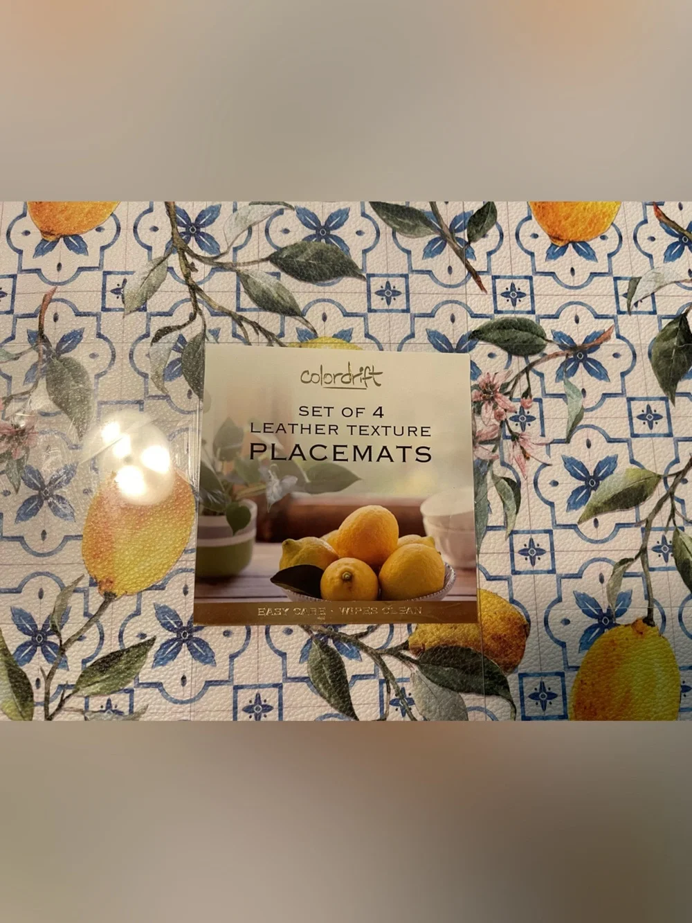 Colordrift Set of 4 Leather Texture Placemats - Lemons